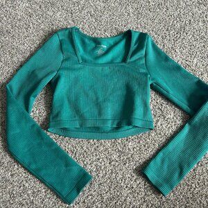 Women's Green and Blue Crop-top